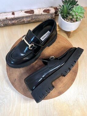 Madden Lando Black Patent Chunky Loafers Size 6